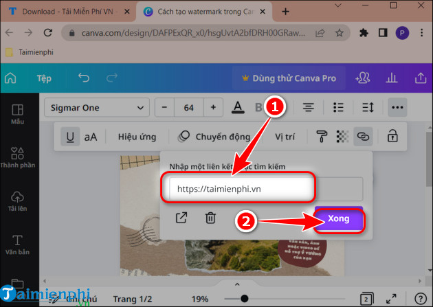 how to insert link on canva on pc