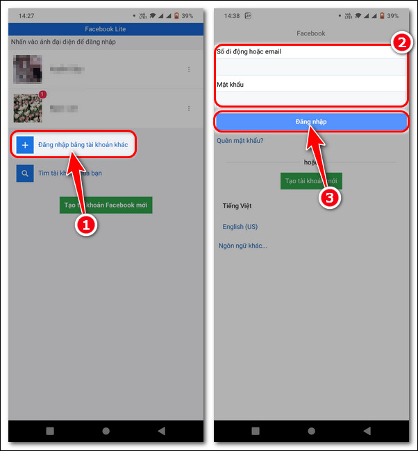 how to login facebook lite on android